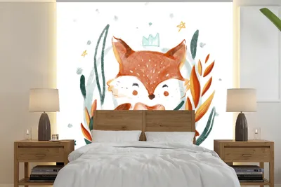 Produktbild von MuchoWow® Fototapete für Wohnzimmer oder Schlafzimmer Wandtapete Vinyl Motivtapete Illustration eines Babyfuchses - 300x300 cm - Wanddekoration