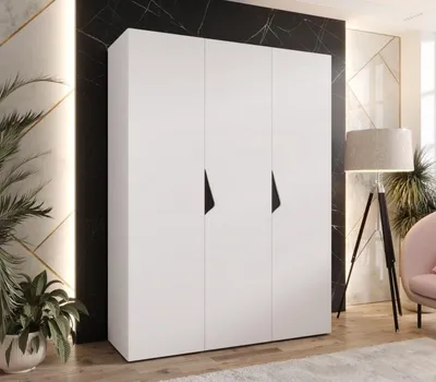 Produktbild von Dreitüriger Kleiderschrank 150 cm AMARIS 1 - weiß / schwarze Griffe