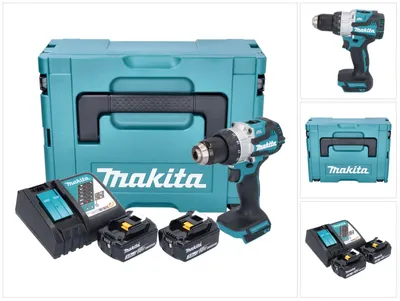 Image de Makita DHP 489 RFJ Perceuse-visseuse à percussion sans fil 18 V 73 Nm Brushless + 2x batterie 3,0 Ah + chargeur + Makpac