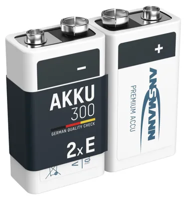 Produktbild von ANSMANN Akku 9V 300mAh E-Block NiMH – 1000x wiederaufladbar (2 Stück)