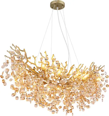 Produktbild von Hängeleuchte QUEENA, Gold, Metall, Glas, E14, 10-flammig, L 100 cm