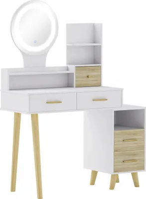 Produktbild von Schminktisch - Frisiertisch mit Spiegel - LED-Beleuchtung - Helligkeit einstellbar - Für Schlafzimmer - Weiß