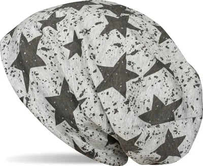 Produktbild von styleBREAKER Uni Stoff Beanie Mütze mit Sterne Splat Style Print, Leichte Longbeanie mit Farbspitzer Muster 04024185