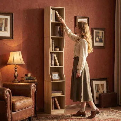 Produktbild von Bücherregal, 7-Tier Bücherregal, 28 x 30 x 208,1 cm, Eichenbeige | Würfelregal, Schmales Regal, Standregal, Aufbewahrungsregal, für Büro, Wohnzimmer