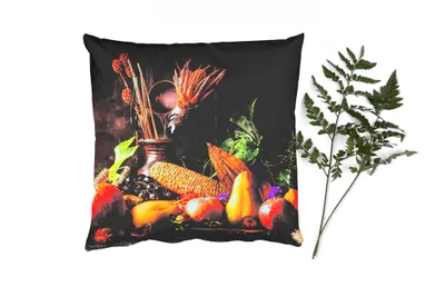 Produktbild von MuchoWow® Zierkissen Sofakissen Wohnzimmer Dekokissen 40x40 cm Gemüse - Obst - Rustikal - Tisch - Foto Kissen - Schlafzimmer Dekoration