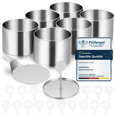 Dessertringe Set 6-tlg. 7,5 cm Ø mit Deckel, Basis & 16 Schablonen