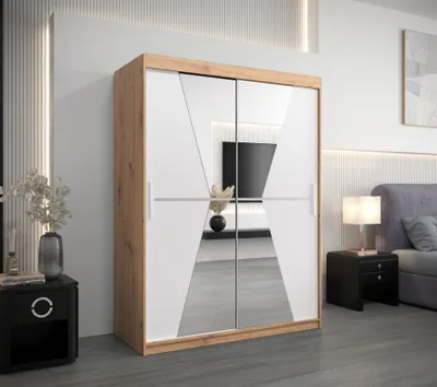 Produktbild von Kleiderschrank mit Spiegeln MILANA – Breite 150 cm, Eiche artisan / weiß