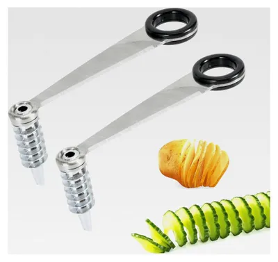 Produktbild von 2 Stück Spiralschneider für Gemüse, Handgeführter Spiralschneider aus Edelstahl für kreative Obst- und Gemüsezubereitung, Gemüsehobel und Schneider für Gurken, Kartoffeln, Karotten und Obst