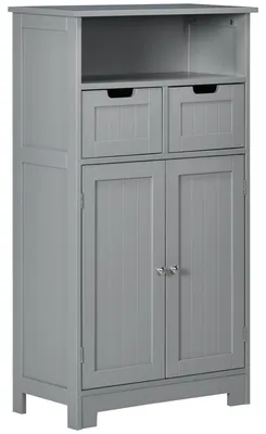 Image de Meuble de salle de bain avec 2 tiroirs, niche, placard avec porte, šŠtagššre ršŠglable, 60 x 30 x 109 cm, gris