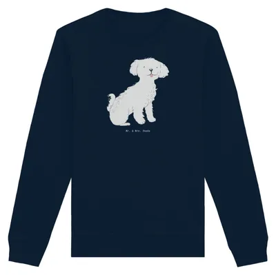 Produktbild von Mr. & Mrs. Panda Baumwoll Pullover Bichon Frisé Moment Größe L - French Navy - Geschenk, Sweatshirt, Sweater, Pulli