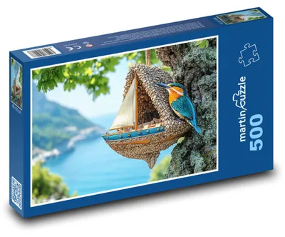 Zdjęcie produktu dla Puzzle 500 Zimorodek przy budce dla ptaków - martinpuzzle