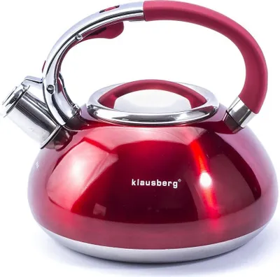 Produktbild von Flötenkessel Wasserkocher Pfeiffenkessel Wasserkessel 3 Liter Rot Retro aus Edelstahl Klausberg für Induktion Elektro Gas Herde Ofen