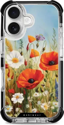 Produktbild von Handyhülle für iPhone 16 mit MagSafe, Mobiwear Elite Bumper, Wiesenblumen