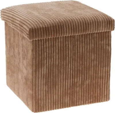 Image de Pouf en velours côtelé avec espace de rangement TOBO, 38 x 38 x 38 cm, marron