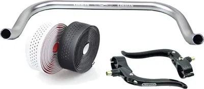 Produktbild von Bullhorn Fixie Singlespeed Lenker 440mm Silber mit Bremshebel & Lenkerband