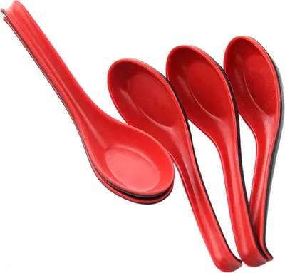 Produktbild von 5 Stücke Suppenlöffel Chinesisch Stil,Kunststoff Suppenlöffel Reislöffel(Rot+Schwarz)