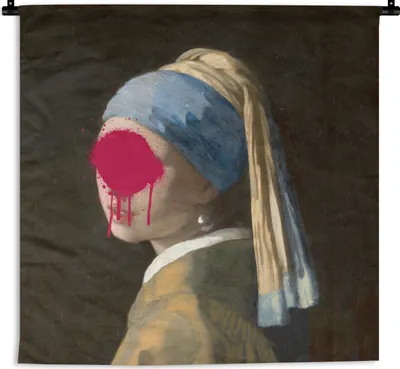 Produktbild von MuchoWow® Wandteppich Wandbehang Mädchen mit Perlenohrring - Vermeer - Kunst 150x150 cm Tapisserie Dekoration Wandtuch - Wohnaccessoires - Modernes