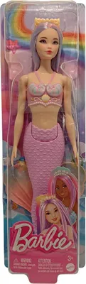 Zdjęcie produktu dla Lalka Barbie syrenka z ruchomą płetwą ogonową, muszlowym topem, długimi włosami z opaską, HRR06