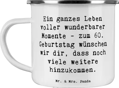 Produktbild von Mr. & Mrs. Panda Pott Spruch 60. Geburtstag Momente - Weiß - Geschenk, Emaille Tasse, Weisheit, Teetasse, Jubiläum, Alter, Emailletasse, Zukunft, Kaffeepott, Freude