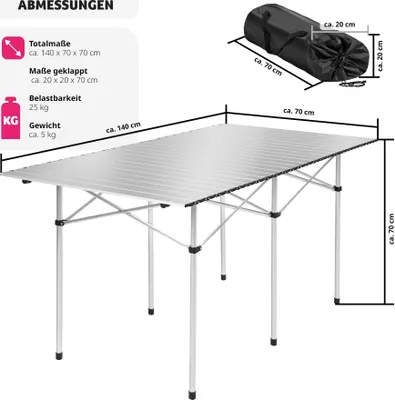 Produktbild von Campingtisch klappbar 140 x 70 x 70 cm