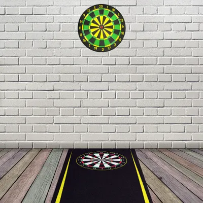 Produktbild von Dartmatte Dart Teppich Turnier Matte Abwurflinie Bodenschutz Zubehör Dartpfeile Dartscheibe Dartboard 2 Größen 237cm und 290cm verschiedene Designs Kingpower, Design:Design 03 (Gelb 237x80cm)