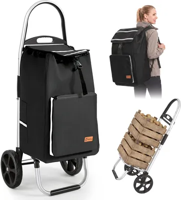 Produktbild von Sekey 50L Aluminium Trolley Faltbar Einkaufstrolley Klappbar, Shopping Trolley, Rucksack, Kühlfach - Schwarz