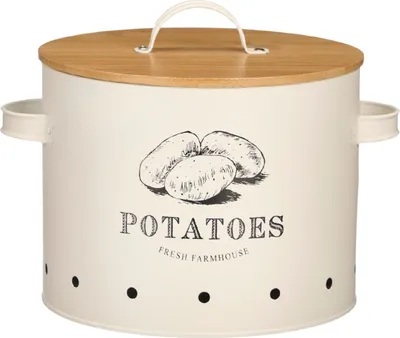 Image de KINVARA | Pot à pommes de terre - Pot en métal - 28 cm - crème - Couvercle en bambou - Aéré