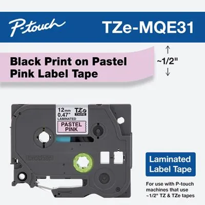 Produktbild von Brother TZe-MQE31 - Schwarz auf Pastellrosa - Rolle (1,2 cm x 8 m) 1 Kassette(n) laminiertes Band - für Brother PT-P750, P950, P-Touch PT-D610, P-Touch Cube PT-P300, P-Touch Cube Pro PT-P910