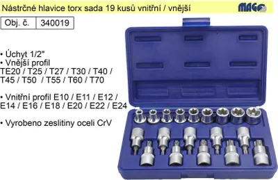 Produktbild von Torx-Steckschlüssel-Satz, 19-teilig, mit Innen- und Außeneinsätzen