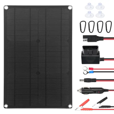 Image de Kit de panneaux solaires 12V 20W - Monocristallin - Dimensions : 42x28x2 cm - Adapté pour voiture, camping-car, bateau