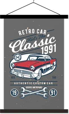 Produktbild von MuchoWow® Textilposter Auto - Oldtimer - Werkzeuge 120x180 cm mit schwarzem Rahmen - Fotos