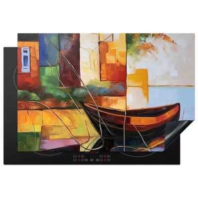 Produktbild von KitchenYeah© Herdabdeckplatte Abstrakt - Kunst - Boot - Farben , 76x51cm, Küche Deko, Glaskeramikkochfeld Herdabdeckung, Abdeckplatte fùr Kochfeld