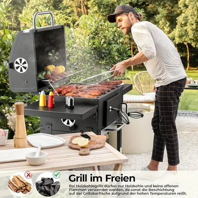 Immagine prodotto di Griglia per barbecue a due piani - Barbecue - Griglia - Affumicatore - Cucina esterna - Tavoli per griglia doppi - Termometro