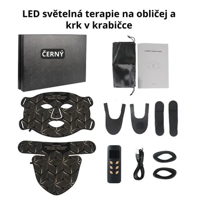 Obrázek produktu pro LED světelná terapie maska na obličej a krk – 8 barev červené a blízké infračervené světlo – Anti-aging, póry, akné a zesvětlení pleti – Černý