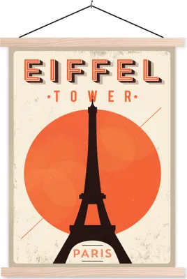 Produktbild von MuchoWow® Textilposter Eiffelturm - Vintage - Paris 60x80 cm mit holzfarbenen Rahmen - Wandbild