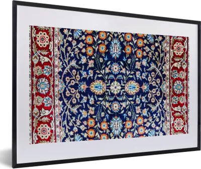 Produktbild von MuchoWow® Gerahmtes Poster Perserteppich - Teppich - Muster - Blau 60x40 cm - Poster mit Schwarzem Bilderrahmen Wandposter Rahmen Foto Bilder - Schlafzimmer - Plakat in Rahmen - Drucken