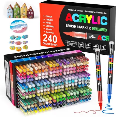 Produktbild von Acrylstifte, 240 Farben Marker Stifte, 1-5mm Permanent Acrylic Marker, Acrylstifte für Steine Holz, Leinwand, Stoff, Glas Wasserfest