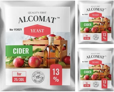Produktbild von Ciderhefe ALCOMAT Cider Yeast Alkohol Hefe | Apfelwein | Gärhefe | Brennhefe gären | Weinhefe auf 25 bis 30 Liter bis 13% 3er Set
