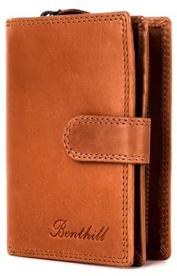 Produktbild von Benthill Damen Portemonnaie Leder | Echtleder Damen-Geldbörse mit RFID Schutz | Frauen Portmonee Mittelgroß | Vintage Ledergeldbörse inkl. Geschenkbox