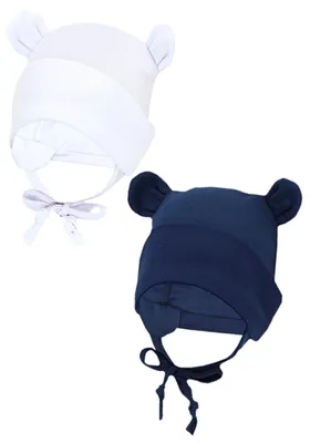Produktbild von TupTam Baby Erstlingsmütze mit Ohrenklappen 2er Pack, Farbe: Weiß / Dunkelblau / mit Ohren, Größe: 50-56