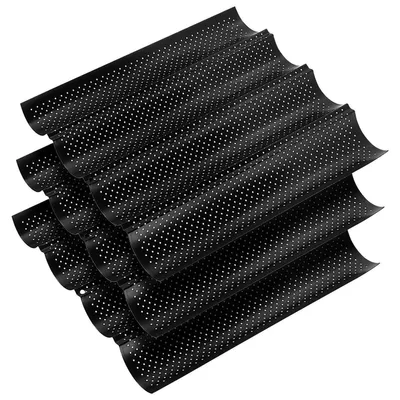 Productafbeelding van Baguette-vorm, 4 kuiltjes, set van 3, 38 x 33 cm, zwart, koolstofstaal, antiaanbaklaag