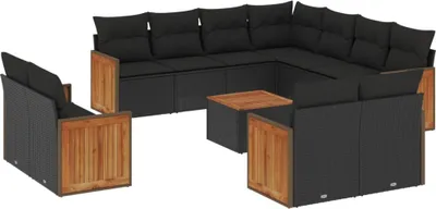 Produktbild von vidaXL 12-tlg. Garten-Sofagarnitur mit Kissen Schwarz Poly Rattan