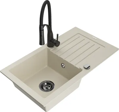 Produktbild von Mexen Pablo 1 Becken-Granitspüle mit Abtropffläche und Mischbatterie Aster, Beige - 6510-69-73450-70-B