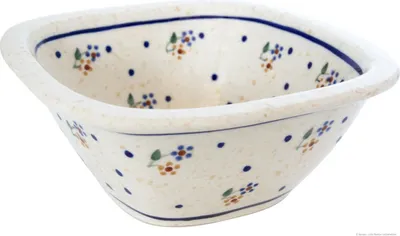 Produktbild von Original Bunzlauer Keramik 400 ml viereckige Schüssel Schale mit Muster im Inneren 14x14x6 cm Dessertschale Müslischale Kompttschale im Design 111