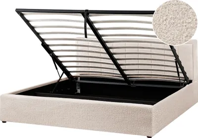 Zdjęcie produktu dla BELIANI Łóżko z pojemnikiem beżowe boucle 180 x 200 cm tapicerowane z podnoszonym stelażem ze schowkiem