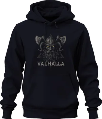 Obrázek produktu pro Valhalla Viking Warrior Odin Axe Norse Mythology Berserker Uni mikina s kapucí, Navy, S