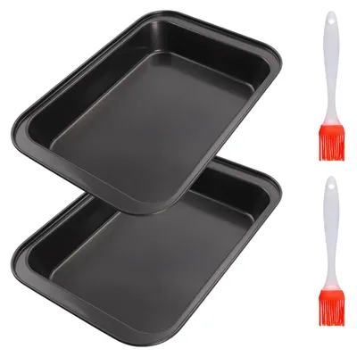 Productafbeelding van Set van 2 Bakplaten met 2 Bakborstels, Antiaanbaklaag, RVS