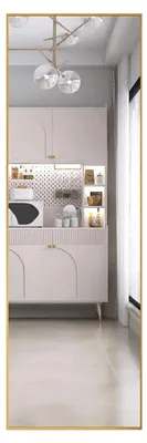 Zdjęcie produktu dla Lustro stojące – lustro panoramiczne – prostokątne, do postawienia lub zawieszenia – szkło HD – metalowa rama – 162×53 cm – złoty kolor