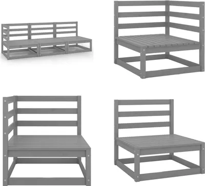 Produktbild von vidaXL 3 tlg. Garten Lounge Set Grau Kiefer Massivholz - Garten-Lounge-Set - Garten-Lounge-Sets - Lounge-Set - Lounge-Sets