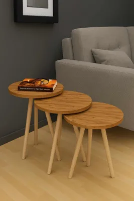 Produktbild von Skye Decor, Hochwertiger Nesting Tisch (3 Teile) - Saphir Eiche, 100% Melamin